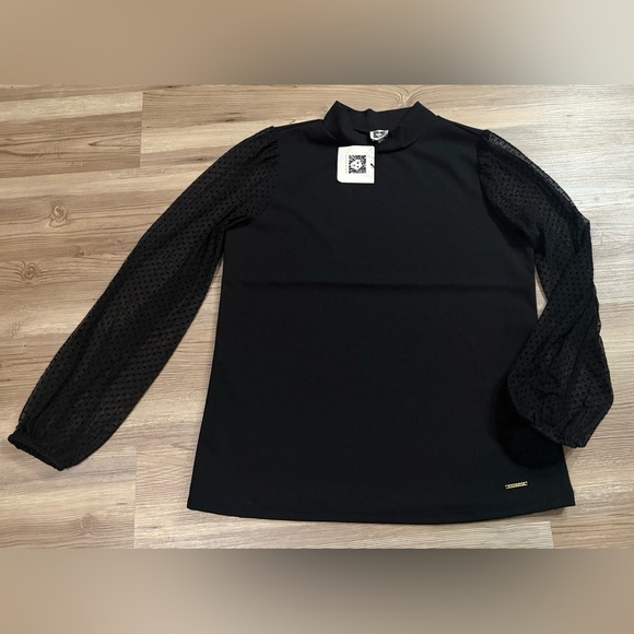 Anne Klein Tops - Anne Klein Black Blouse with Sheer Sleeves